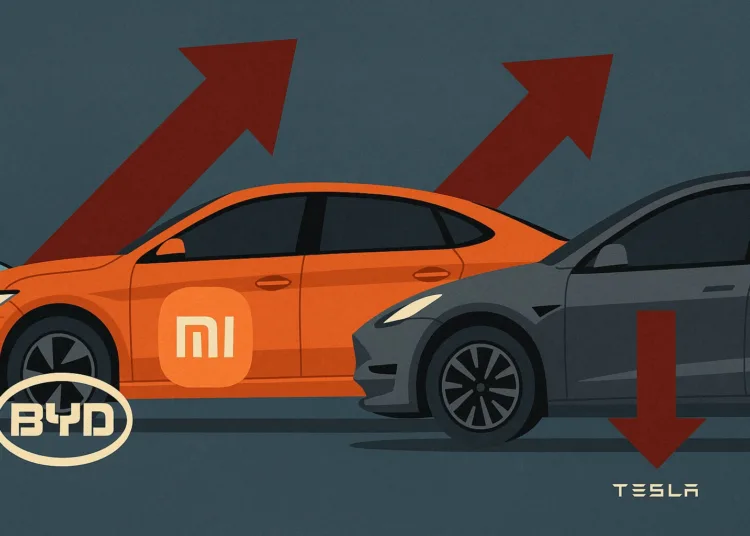 byd xiaomi rosna tesla spada