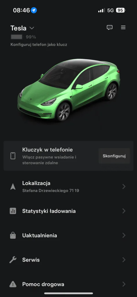 aktualizacja tesla app kluczyk
