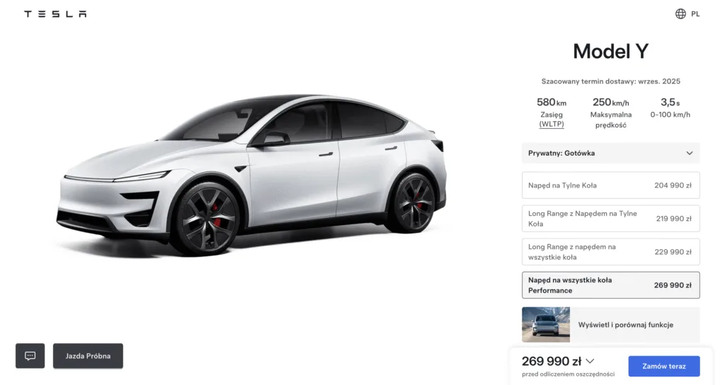 tesla model y performance w sklepie tesli
