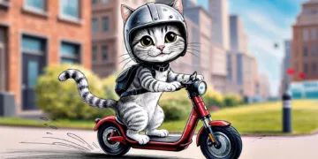 kot na hulajnodze elektrycznej w kasku