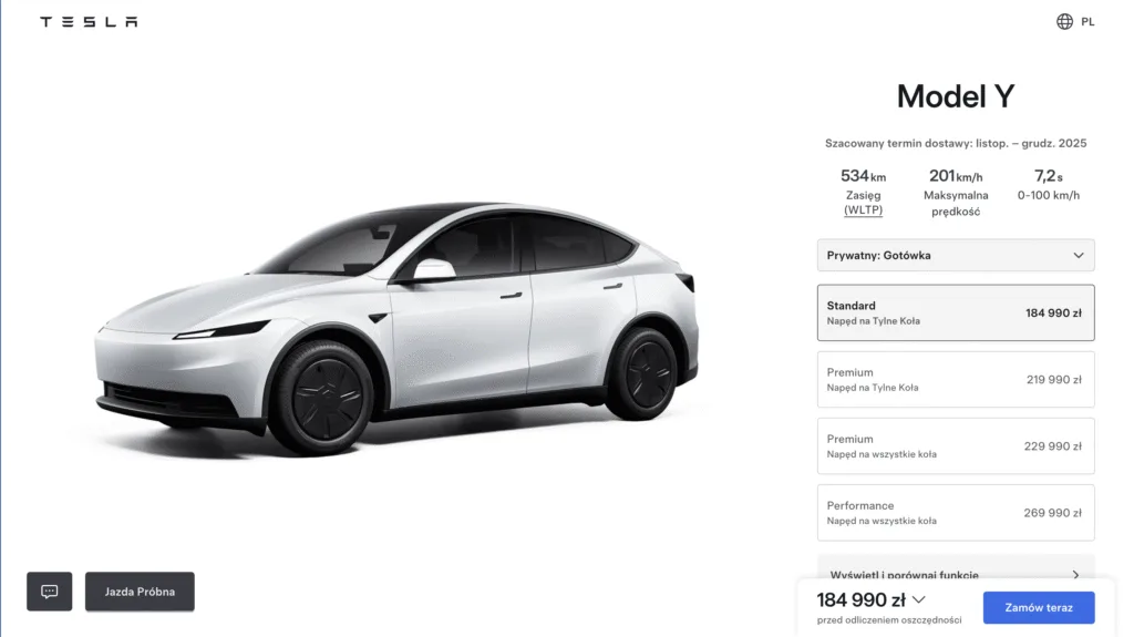 tesla model y standard polska
