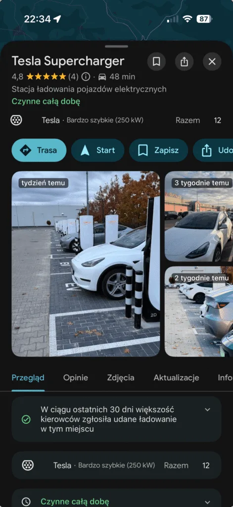 mapy google informacje supercharger