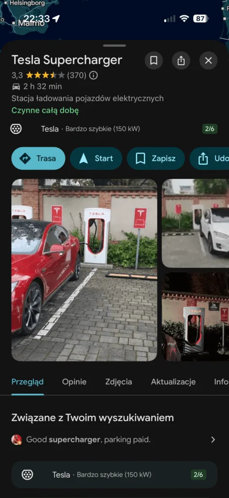 mapy google informacje supercharger
