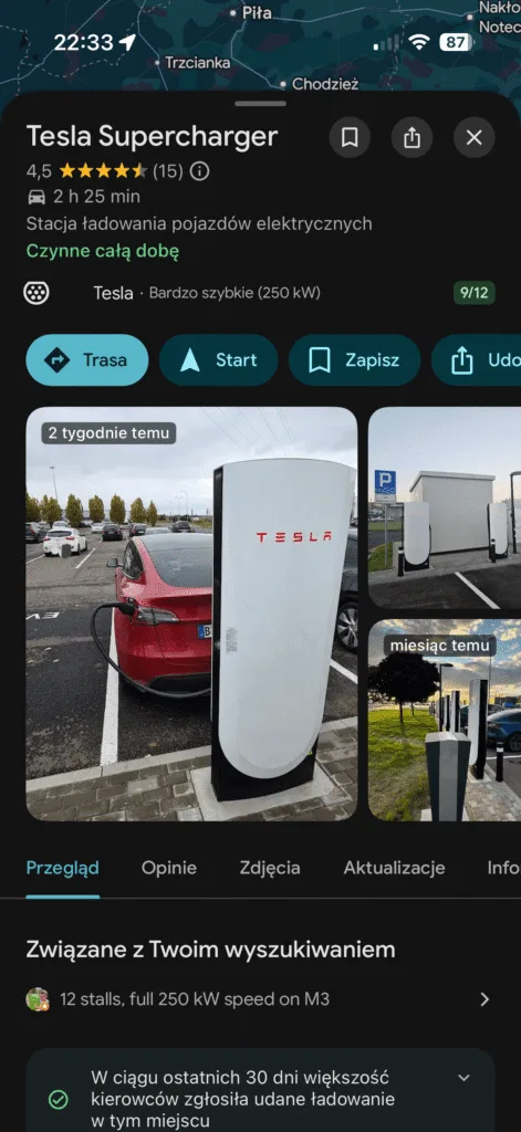 mapy google informacje supercharger