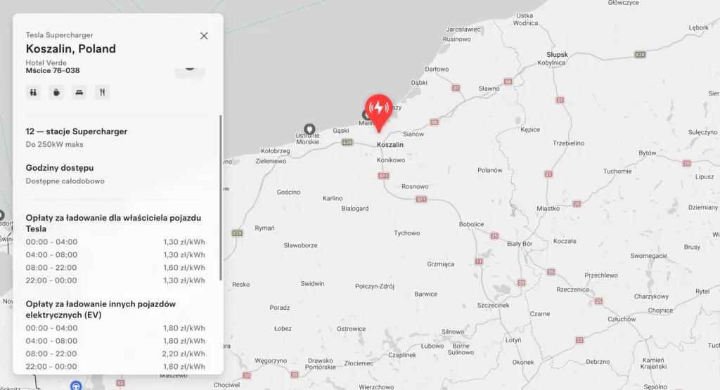 tesla supercharger koszalin mapa