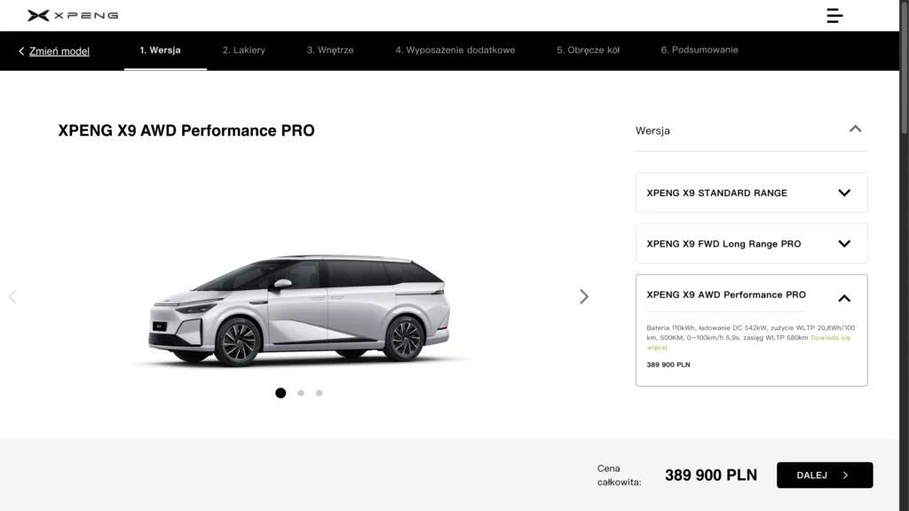 Xpeng X9 Awd Perfo Pro Polska Konfigurator