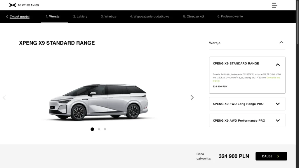 Xpeng X9 Sr Polska Konfigurator