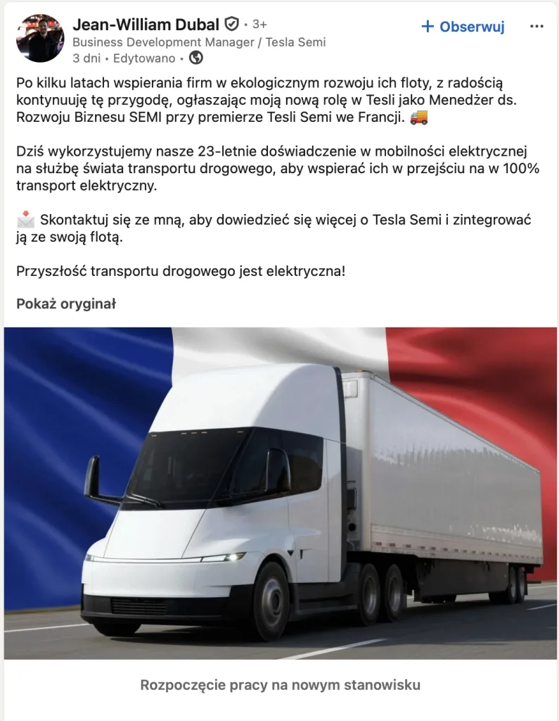 Jean William Dubal Tesla Semi Europa Linkedin