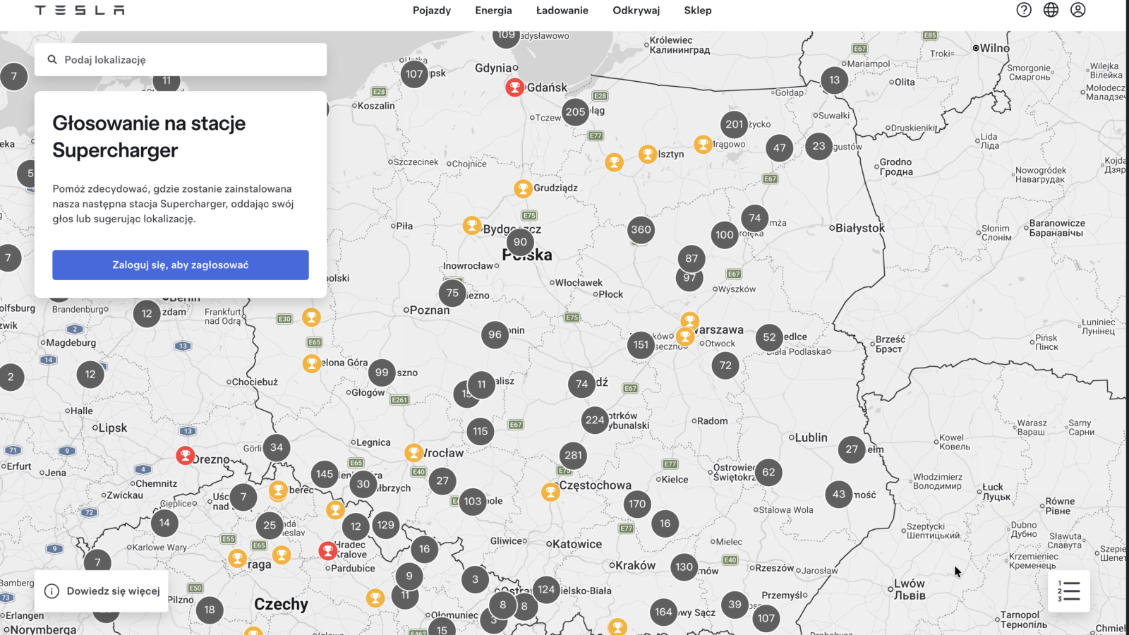Tesla Supercharger Głosowanie Polska